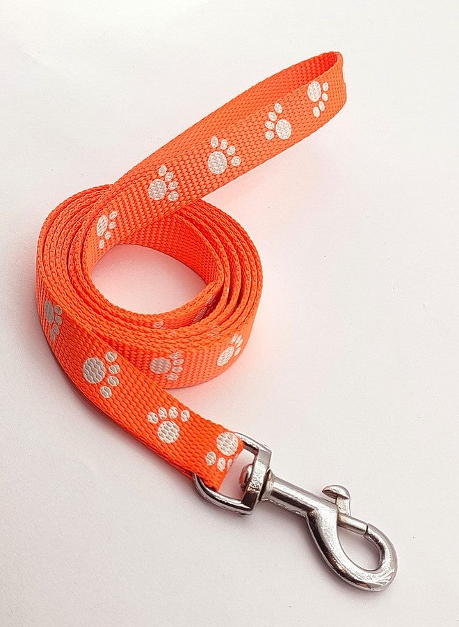 Pups&Pets Nylon Collar and Leash Paw Printed Collar Leash Set Ideal for All Breed Puppies and Small Breed Dogs (15 MM, Orange Colour) - Image 3